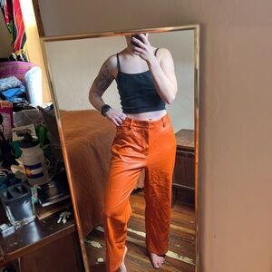 Orange Leather Wide Leg Pants